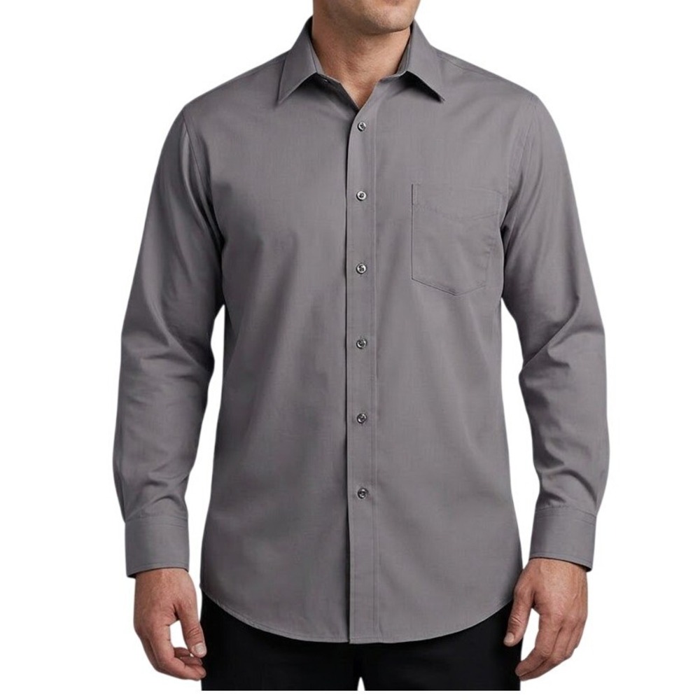 Sanford Wrikle-free 16 1/2 Solid Gray Button Up Long Sleeve Dress Shirt Mens